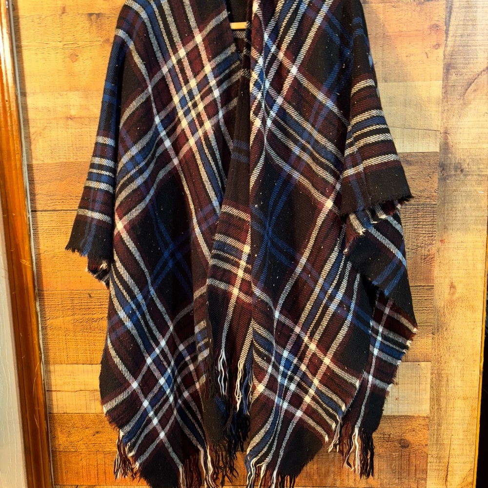 Plaid Fringe Poncho